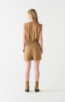 Dex Ladies Dark Tan Smocked Detail Wrap Romper