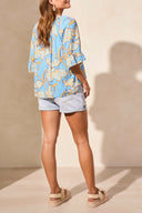 Tribal Ladies Deep Sea Elbow Sleeve Button Front Blouse w/Tape Detail