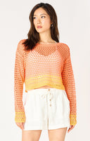 Dex Ladies Orange Sunset LS Crochet Sweater