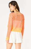 Dex Ladies Orange Sunset LS Crochet Sweater