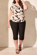 Tribal Ladies Black Size Inclusive Flatten It Pull On Capri w/Slits