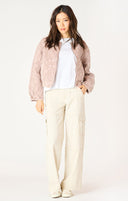 Dex Ladies Faded Rose LS Floral Quilted Bomber Jacket
