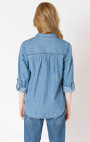 Dex Ladies medium Indigo Washed Pocket Denim Shirt