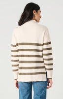 Dex Ladies Cream/Army Green LS Half Zip Sweater