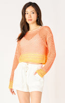 Dex Ladies Orange Sunset LS Crochet Sweater
