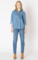 Dex Ladies medium Indigo Washed Pocket Denim Shirt
