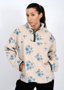 RD Style Ladies Cream Blue Poppy LS Mock Neck Anorak Jacket