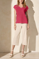 Tribal Ladies Teaberry Cap Sleeve V-Neck Top