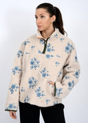 RD Style Ladies Cream Blue Poppy LS Mock Neck Anorak Jacket