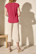 Tribal Ladies Teaberry Cap Sleeve V-Neck Top