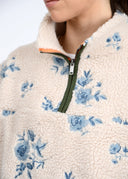 RD Style Ladies Cream Blue Poppy LS Mock Neck Anorak Jacket