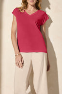 Tribal Ladies Teaberry Cap Sleeve V-Neck Top