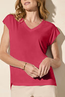 Tribal Ladies Teaberry Cap Sleeve V-Neck Top