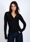 RD Style Ladies Black Helane 23 Rib LS Henley Top