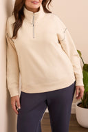 Tribal Ladies Moonstone Size Inclusive LS Zip Funnel Neck Top