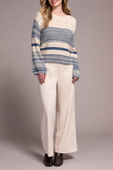 Tribal Ladies Slate Blue Long Bell Sleeve Boat Neck Sweater