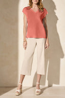 Tribal Ladies Coral Sky Cap Sleeve V-Neck Top