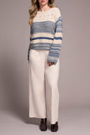 Tribal Ladies Slate Blue Long Bell Sleeve Boat Neck Sweater