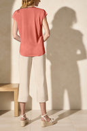 Tribal Ladies Coral Sky Cap Sleeve V-Neck Top