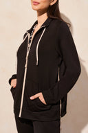 Tribal Ladies Black Ls Mock Neck Cardigan