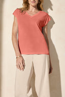 Tribal Ladies Coral Sky Cap Sleeve V-Neck Top