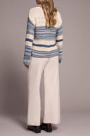 Tribal Ladies Slate Blue Long Bell Sleeve Boat Neck Sweater