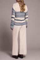 Tribal Ladies Slate Blue Long Bell Sleeve Boat Neck Sweater