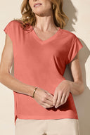 Tribal Ladies Coral Sky Cap Sleeve V-Neck Top