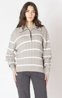 Dex Ladies Light Taupe/White Half Zip Cable Sweater