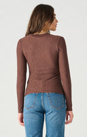 Dex Ladies Cocoa LS Textured Twist Front Top