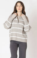 Dex Ladies Light Taupe/White Half Zip Cable Sweater