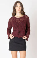 Dex Ladies Wine Open Stitch Wavy Hem Sweater