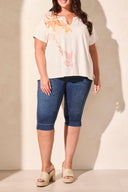 Tribal Ladies Ecru Size Inclusive SS Drop Shoulder w/Placement Print