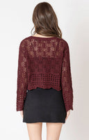 Dex Ladies Wine Open Stitch Wavy Hem Sweater
