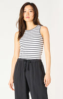 Dex Ladies White/Black Stripe Ribbed Tank