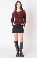 Dex Ladies Wine Open Stitch Wavy Hem Sweater