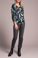 Tribal Ladies Mint 3/4 Sleeve Crew Neck Sweater