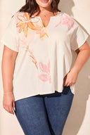 Tribal Ladies Ecru Size Inclusive SS Drop Shoulder w/Placement Print