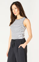 Dex Ladies White/Black Stripe Ribbed Tank