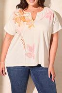 Tribal Ladies Ecru Size Inclusive SS Drop Shoulder w/Placement Print