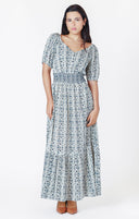 Dex  Ladies Indigo Geo Smocked Waist Tiered Maxi Dress
