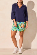 Tribal Ladies Jet Blue 3/4 Sleeve Henley Top w/Side Slits