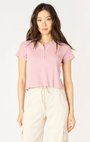 Dex Ladies Powder Pink SS Waffle Henley