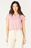 Dex Ladies Powder Pink SS Waffle Henley