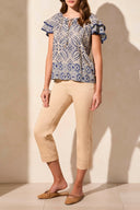 Tribal Ladies Safari Flutter Sleeve Blouse w/Decorative Tape