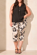 Tribal Ladies Black Size Inclusive Sleeveless Blouse w/Buttons