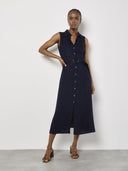 Apricot Ladies Navy Sleeveless Belted Linen Mix Shirt Midi Dress