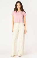 Dex Ladies Powder Pink SS Waffle Henley