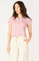 Dex Ladies Powder Pink SS Waffle Henley