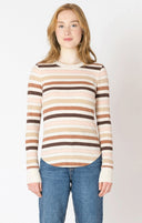 Dex Ladies Chestnut/Pink Stripe Ribbed Crewneck Tshirt
